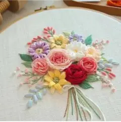 フランス刺しゅうキット　華やか花束 20㎝ 枠付き フランス刺繍キット