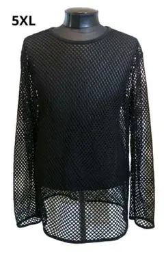5XL メッシュ Tシャツ 長袖 シースルー 黒 パンク ロック ヴィジュアル系