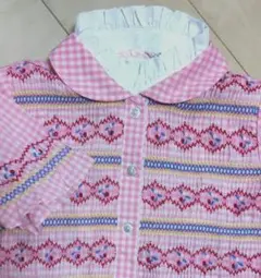 レトロ スモッキング刺繍 ギンガムチェック ブラウス