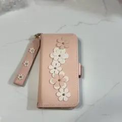 花装飾 ピンク 手帳型iPhoneSE2ケース