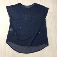 バックシアー スター カットソー ブラウス ネイビー