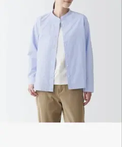 無印良品 MUJI 洗いざらしブロードスタンドカラーシャツ　ライトブルー XS