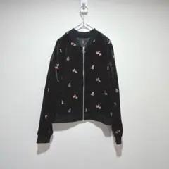 【アフリカタロー】黒の花柄刺繍ボンバージャケット　フリーサイズ