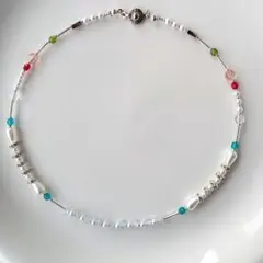 №727　チェコファイアポリッシュ×ステンレスニューホックネックレス