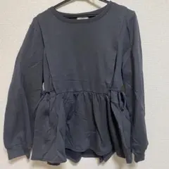 【まとめ買いセール中！】黒ウエストリボン付きペプラムトレーナー Lサイズ