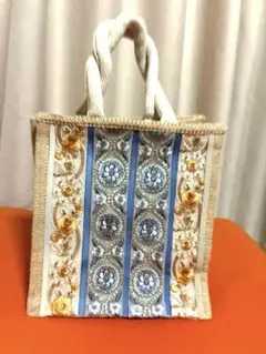 インド刺繍リボンのジュートバッグ