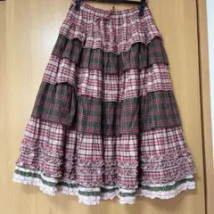 ピンクハウス オリジナルチェック段々スカート ティアード ピンク カーキ 緑