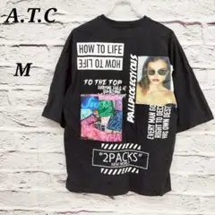 R5048 A.T.C 【M】 半袖Tシャツ 背中ロゴ裾フェイク オーバーサイズ