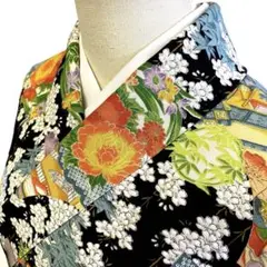 【春】15312s 着物 小紋 吉祥文様に花と家屋