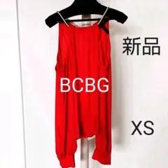 新品 BCBG オフショルダーシースルーブラウス トップス 赤 ふわり