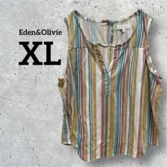 Eden&Olivie【XL】ストライプ柄ノースリーブシャツ Vネック カラフル