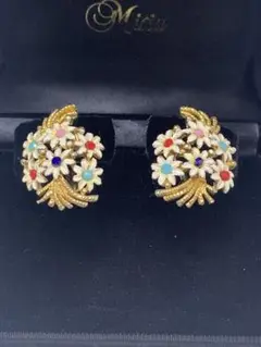 ヴィンテージ　エナメル七宝焼　お花のイヤリング