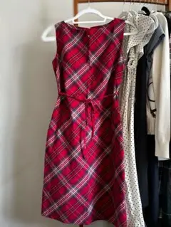 赤チェック　ワンピース