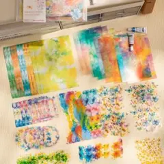 【51】PET 和紙 シール ステッカー 4種 紙もの コラージュ まとめ売り