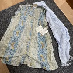 ストール付き袖なしブラウス 花柄 インド製