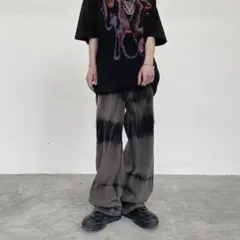 Old school タイダイ柄ワイドパンツ グレー ブラック