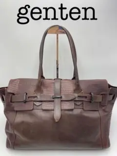 *美品* genten ゲンテン ハンドバッグ レザー ブラウン フラップ