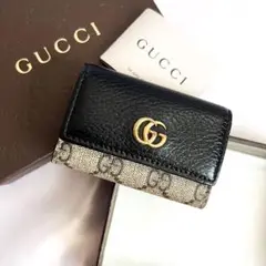 極美品 グッチ キーケース キーリング GGスプリーム マーモント GGレザー