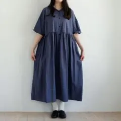 オオカミとフクロウ 日曜日のフランボワーズ ロング シャツ ワンピース チェック