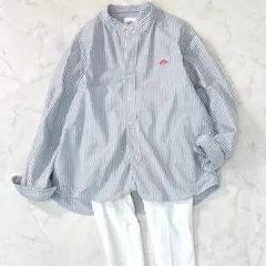 ダントン 2023 バンドカラー オックスフォードシャツ グレー白 38 rw3