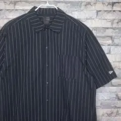 【美品！】New Era ニューエラ ネイビー ストライプ 半袖シャツ XL