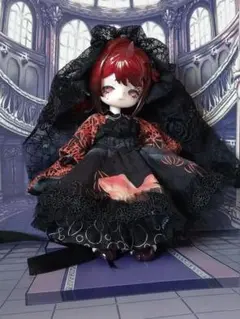 手作り♪萌獣魔法サイズ*ぷちゴシックなお洋服セット*黒金魚オーバースカートタイプ