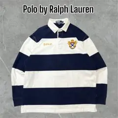 PolobyRalphLaurenラガーシャツ長袖太ボーダー 刺繍ロゴLフェード