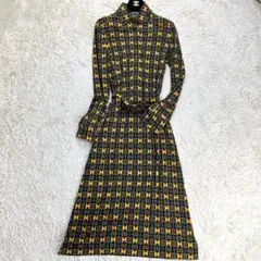希少 エルメス モノグラム柄 カシミヤ シルク 長袖マキシ丈ワンピース 40