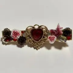 ブラックレッドローズ　ヘアクリップ