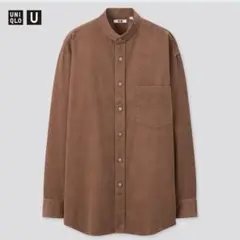 【ユニクロ】ノーカラーコーデュロイシャツ・ブラウンＳサイズ