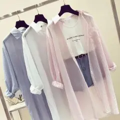 新品　ロングシャツ　薄手羽織り　シャツワンピ　ワンサイズ　レディース　大人可愛い