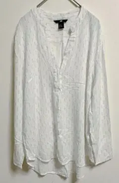 エイチアンドエム　H&M メンズシャツ　総柄　白　薄手　長袖　ノーカラー