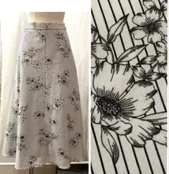 美品　IENA イエナ　ストライプ　　フラワースカートフレアーベージュ　ロング花