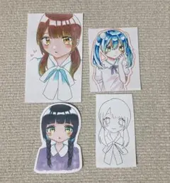 手描きイラスト 女の子 4枚セット