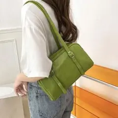 【輸入品】スクエアショルダーバッグ ボストン グリーン レザー