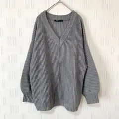 リップスター　ゆったりニットプルオーバー　Ｖネック　ボリューム袖　グレー　2 M