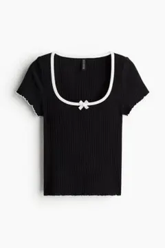 h&m オーバーロックディテール リブトップス　ブラック