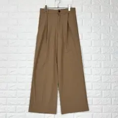 ザラ【S】茶色 ワイドパンツ ワンタック M～L相当 股下長め オフィス