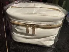 N organic ホワイト バニティ ポーチ 合成皮革 ゴールドジッパー