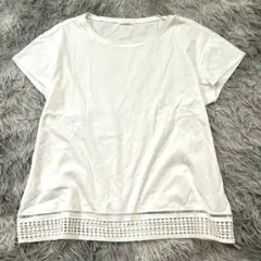 美品✨【AMACA】 ホワイト レーストリム Tシャツ 半袖 (M) 綿