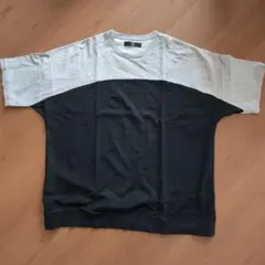 CAMBIO カンビオ 切替デザインスウェットカットソー 地半袖Tシャツ 黒灰