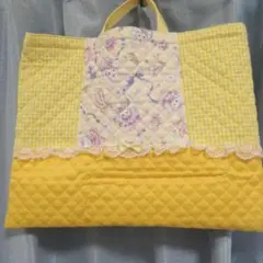 レッスンバッグ　パッチワーク風　ハンドメイド　キルティング　うさぎ