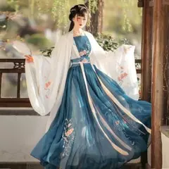 漢服セット 唐装 刺繍 ステージ衣装 宮廷風 中華風 コスプレ 仙女服qW