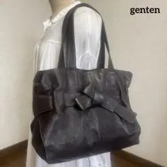 ◇良品 genten ゲンテン レザーショルダーバッグ ダークブラウン リボン◇