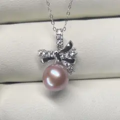 本真珠蝶ネクタイパールネックレスペンダントクリア感パープルパール