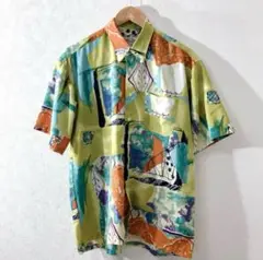ヴィンテージ　総柄　ポリシャツ　半袖　メンズ　M レトロ　古着
