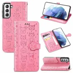 Galaxy S21 ケース 手帳型ケース カード収納 スタンド機能 ピンク