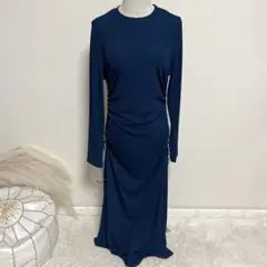 SHEIN 大きいサイズXL サイドギャザーロングワンピース ネイビー