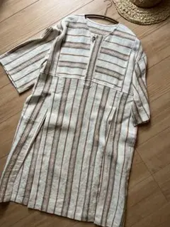 新品　タグ付き　定価30800円　リネン　麻　100% しなやか　ストライプ