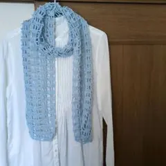 ハンドメイド　水色 透かし編み ストール